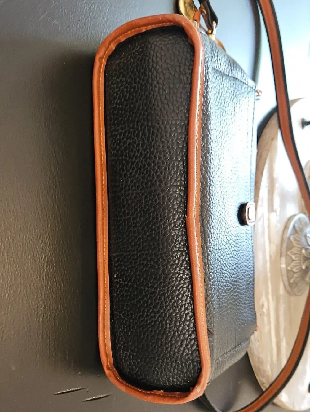 Dooney & Bourke Leather Satchel. All Weather Black with Tan Trim Satchel